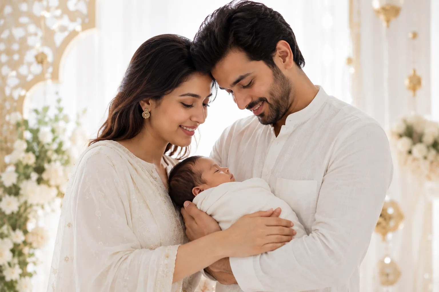 A loving Indian family with their newborn
